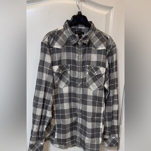 INC International Concepts Gray and White Plaid Button-Down Shirt